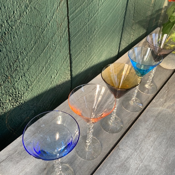 Vintage Handcrafted Colored Twisted Stem Cordials - Picture 9 of 13